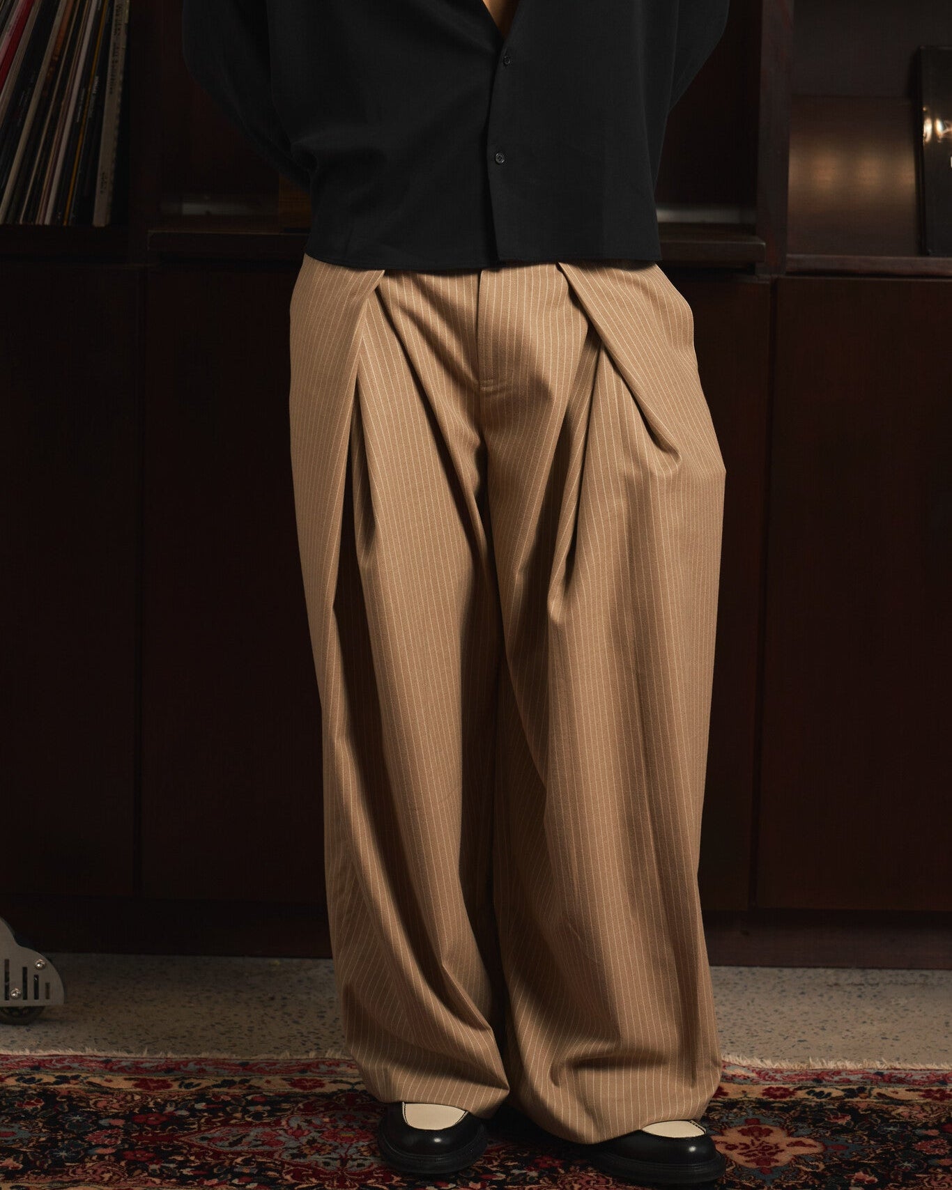 Pinstripe Cross Pleated Pants
