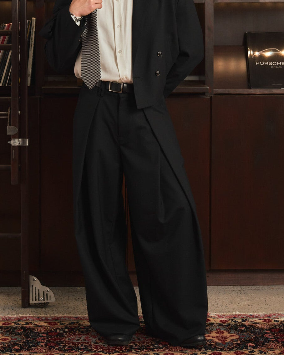 Wool Cross Pleated Pants
