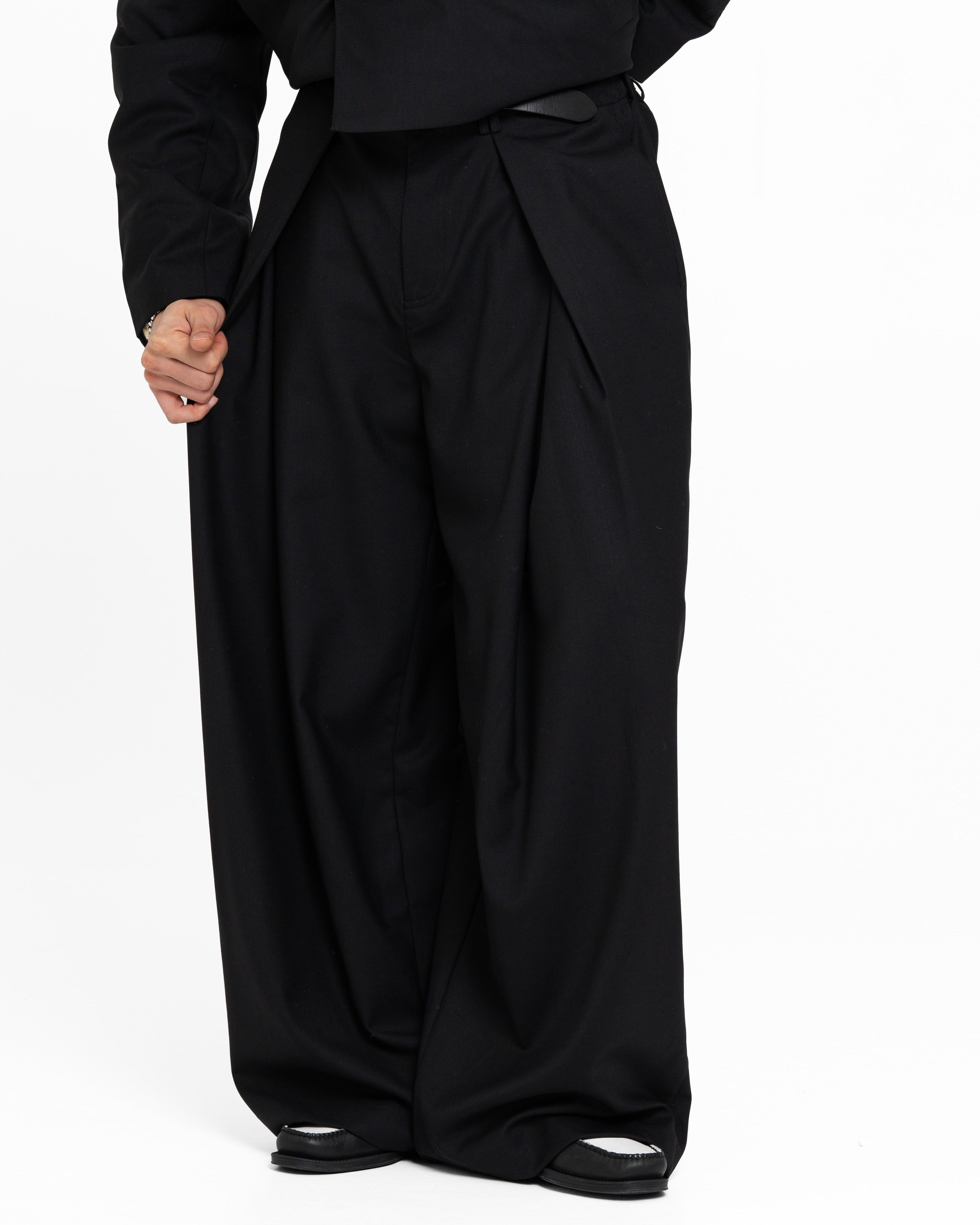 Wool Cross Pleated Pants