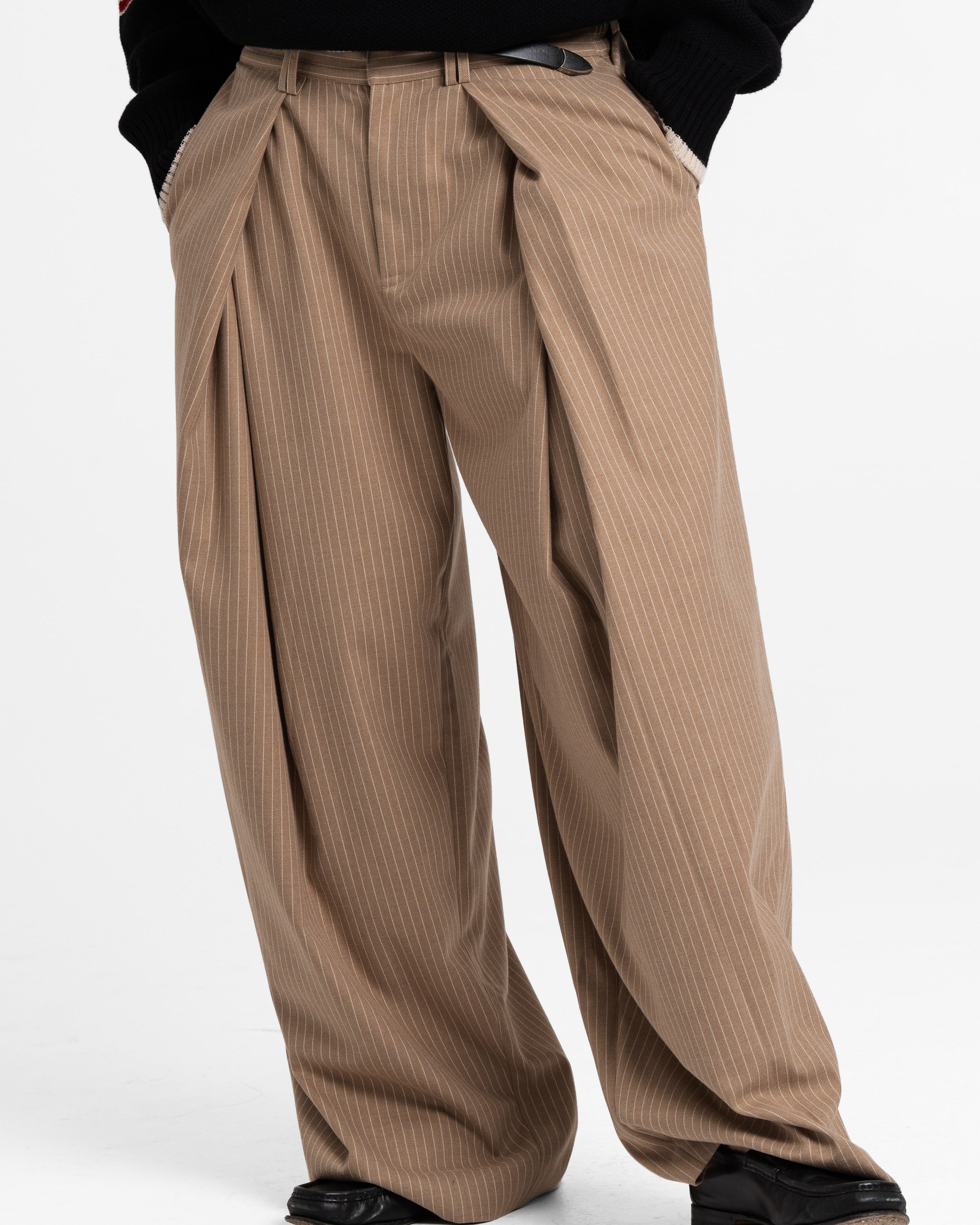 Pinstripe Cross Pleated Pants
