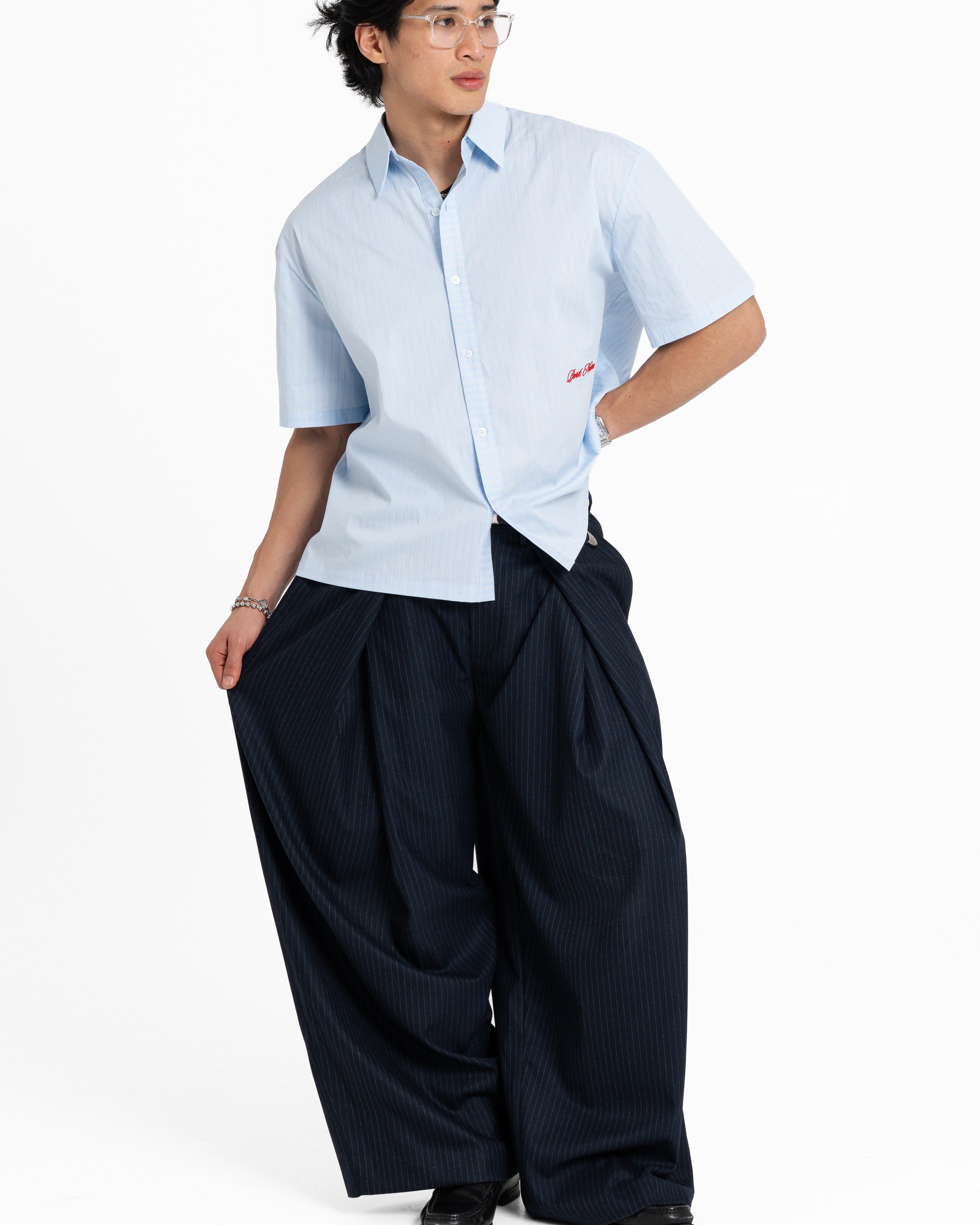 Pinstripe Cross Pleated Pants