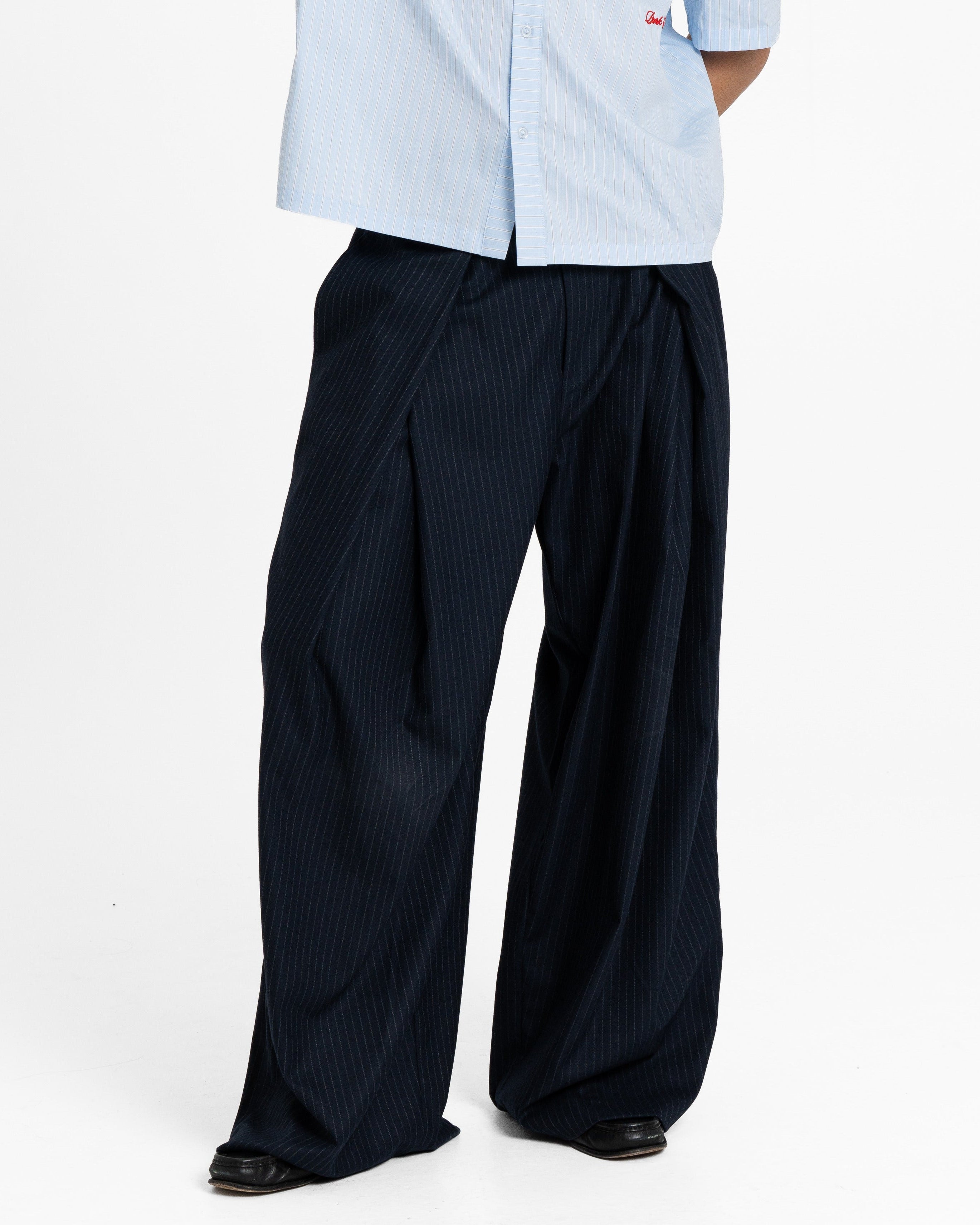 Pinstripe Cross Pleated Pants