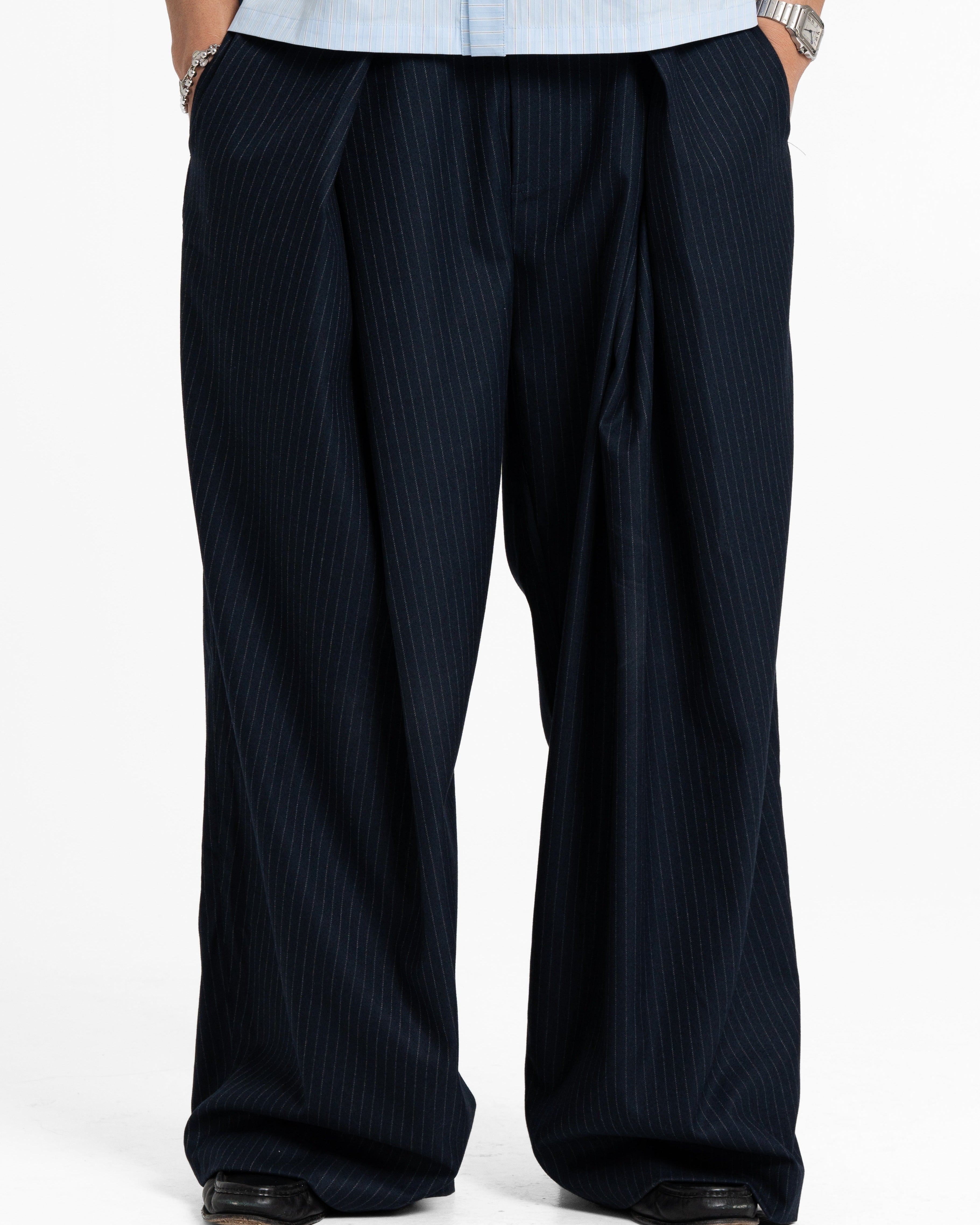 Pinstripe Cross Pleated Pants