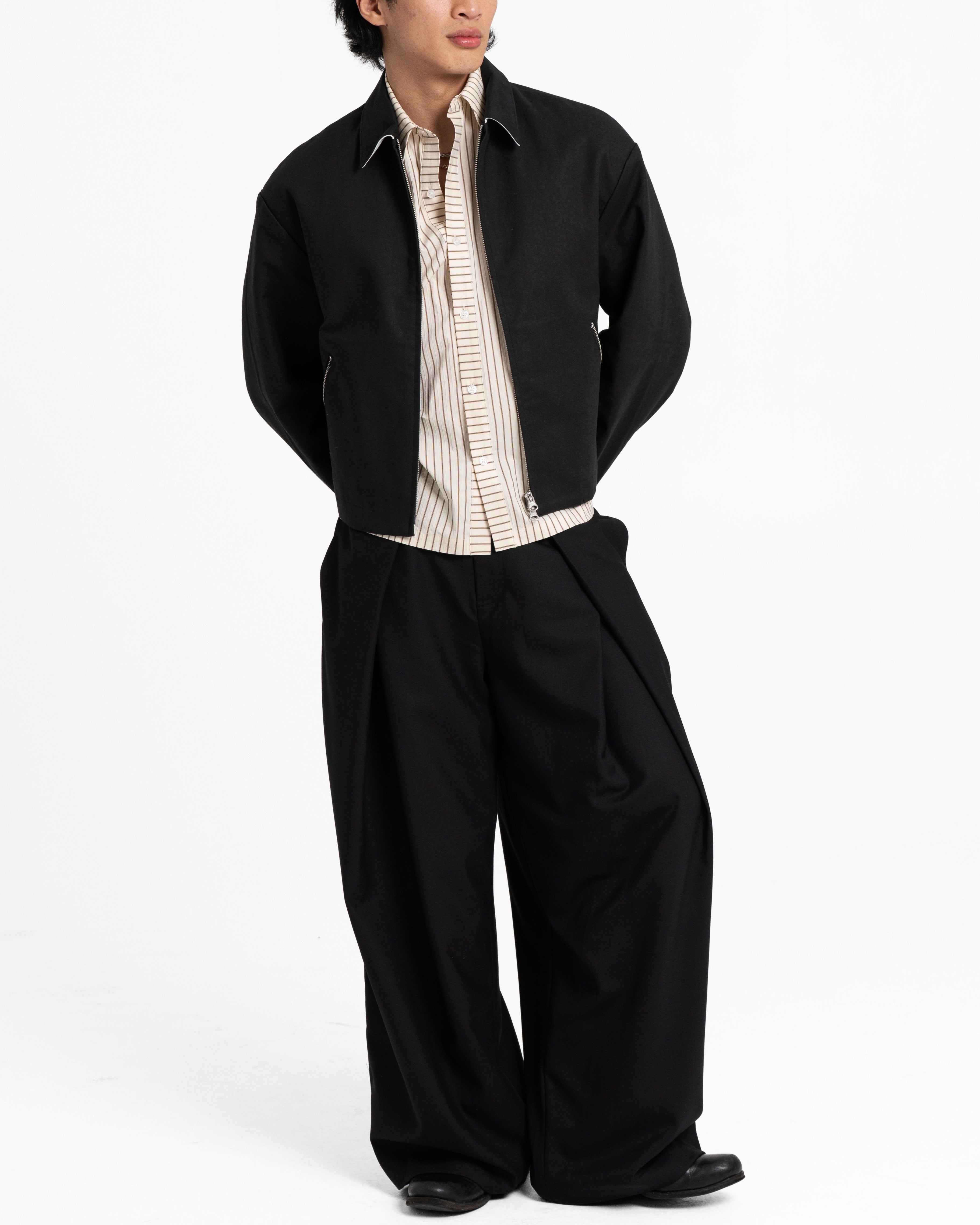 Wool Cross Pleated Pants