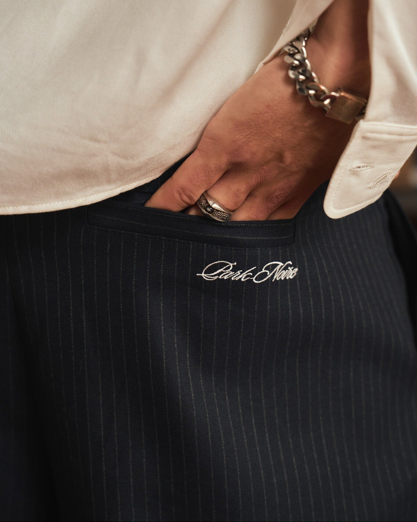 Pinstripe Cross Pleated Pants