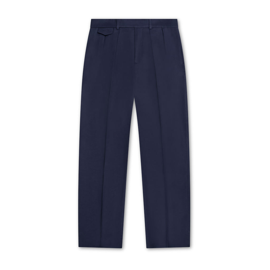 Belted Pleated Linen Pants Navy