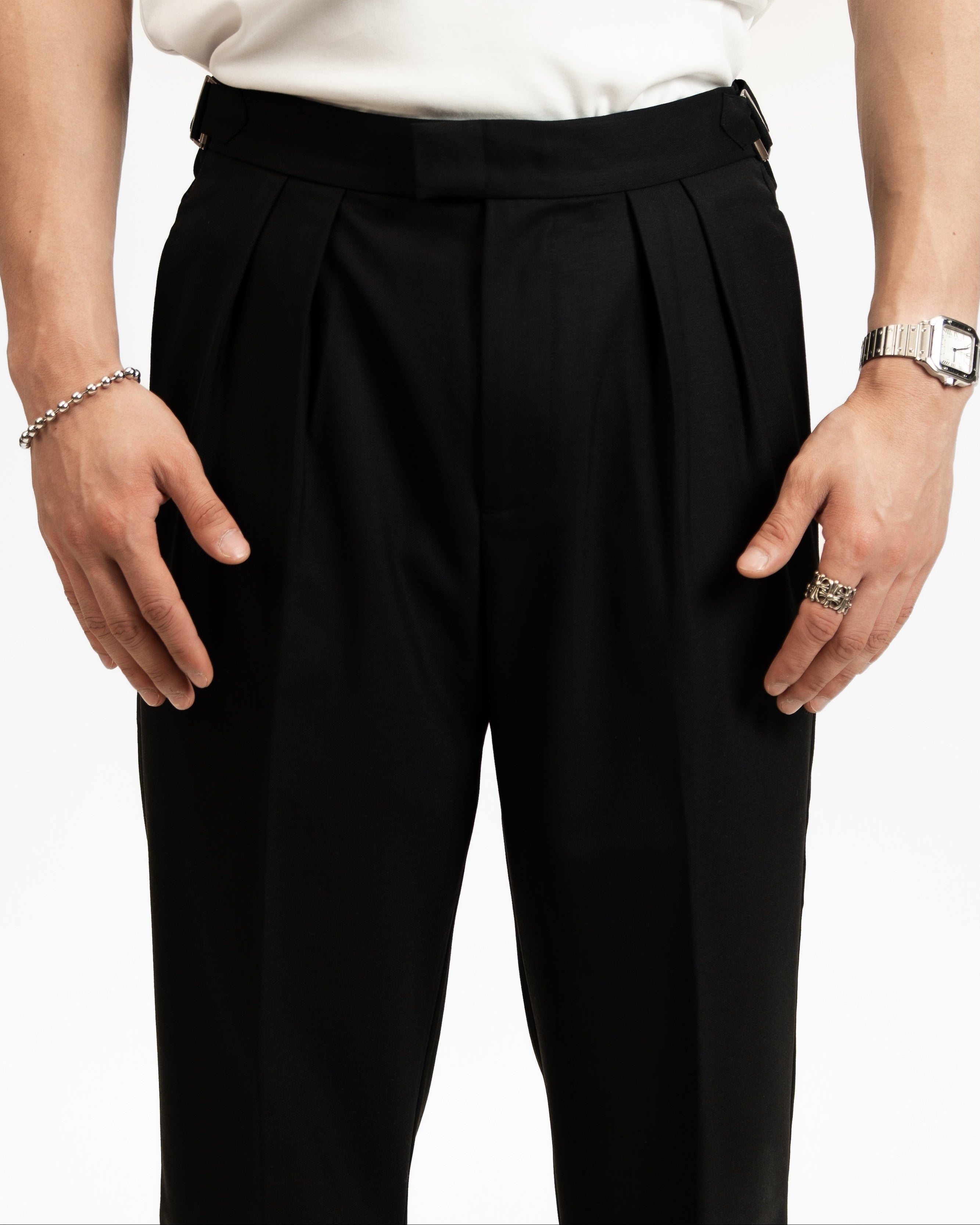Double Pleated Serge Pants | 70% Wool Trousers — Park Noire