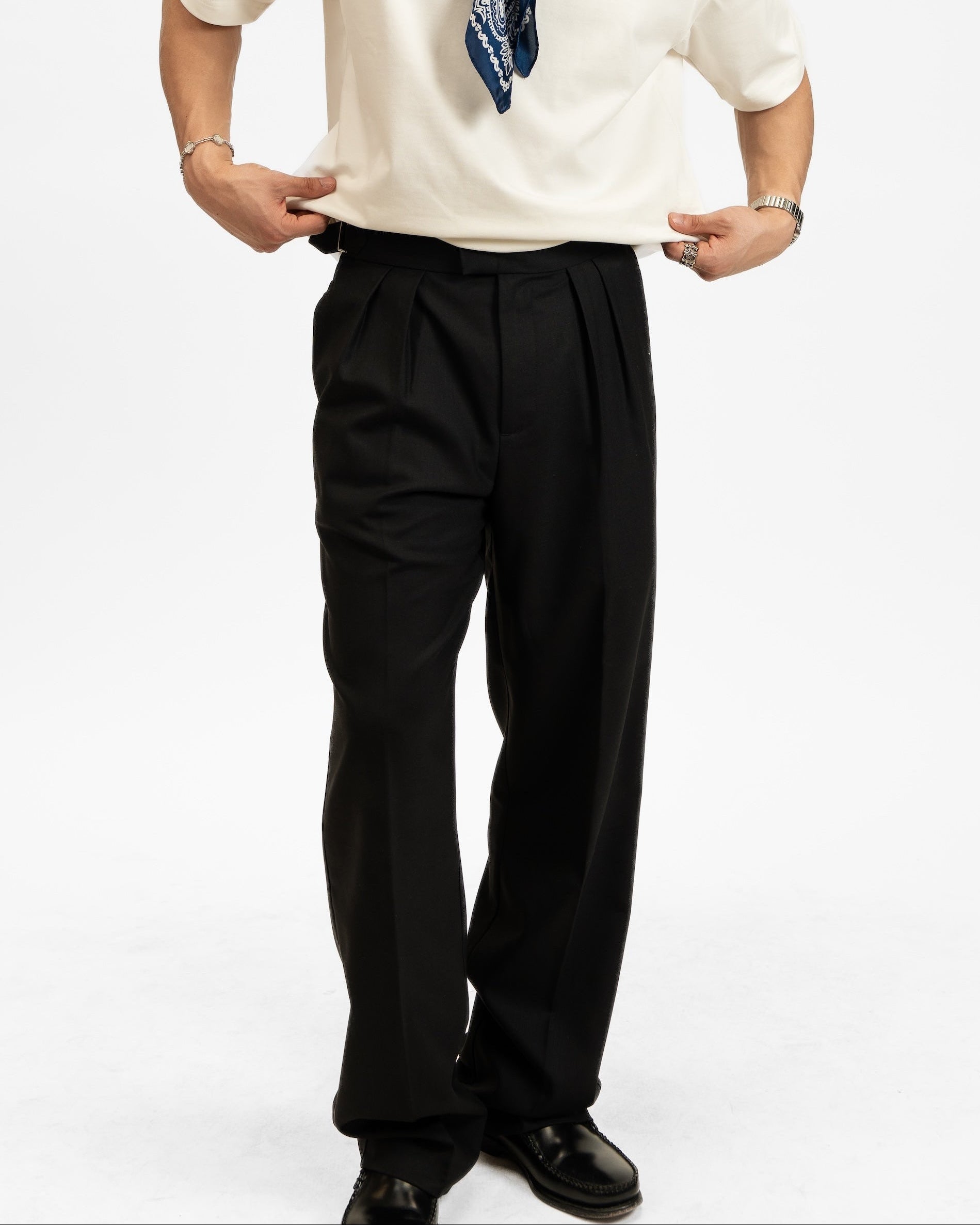 Double Pleated Serge Pants | 70% Wool Trousers — Park Noire Double Pleated Serge Pants | 70% Wool Trousers — Park Noire
