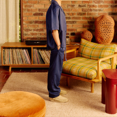 Belted Pleated Linen Pants Navy