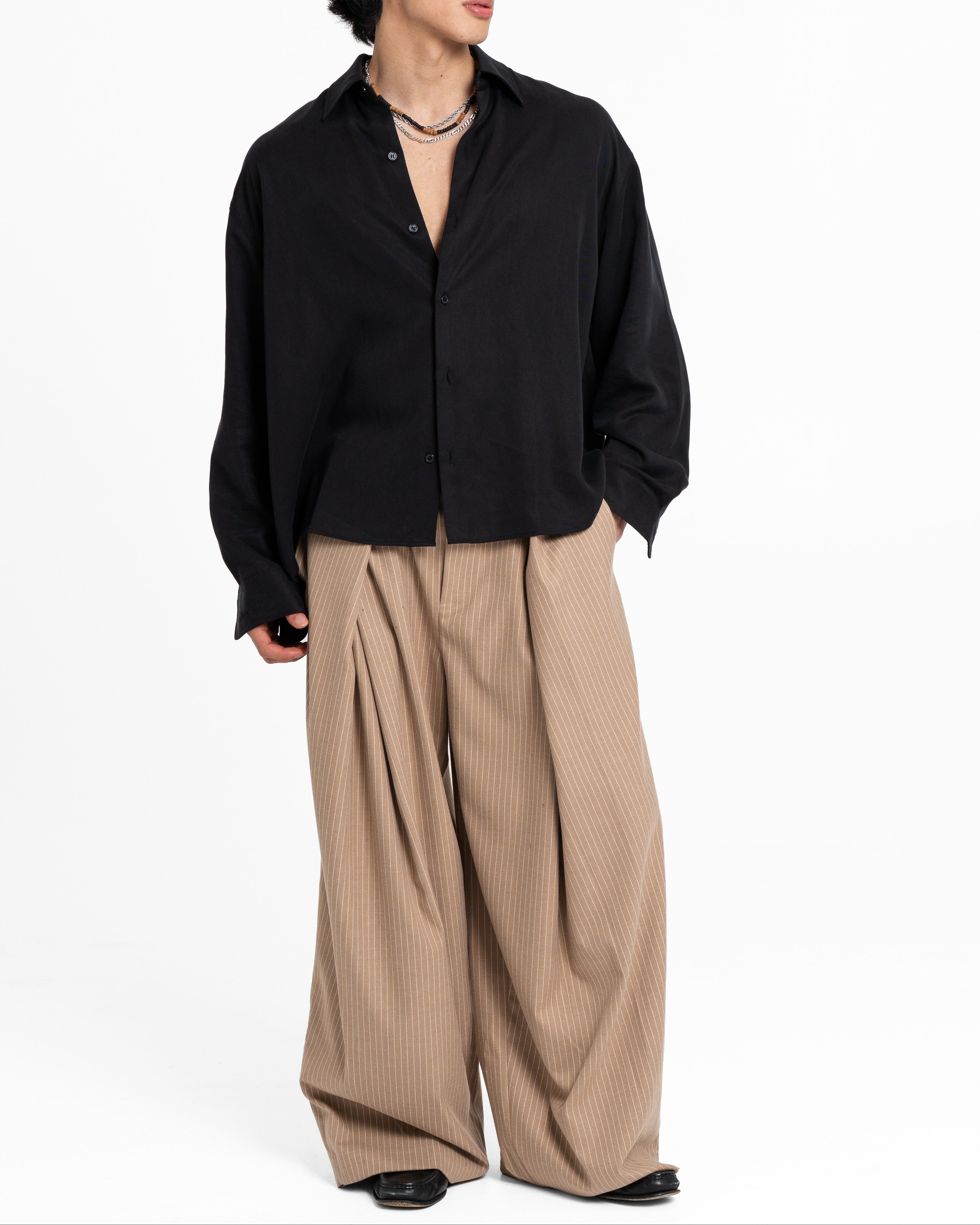 Pinstripe Cross Pleated Pants