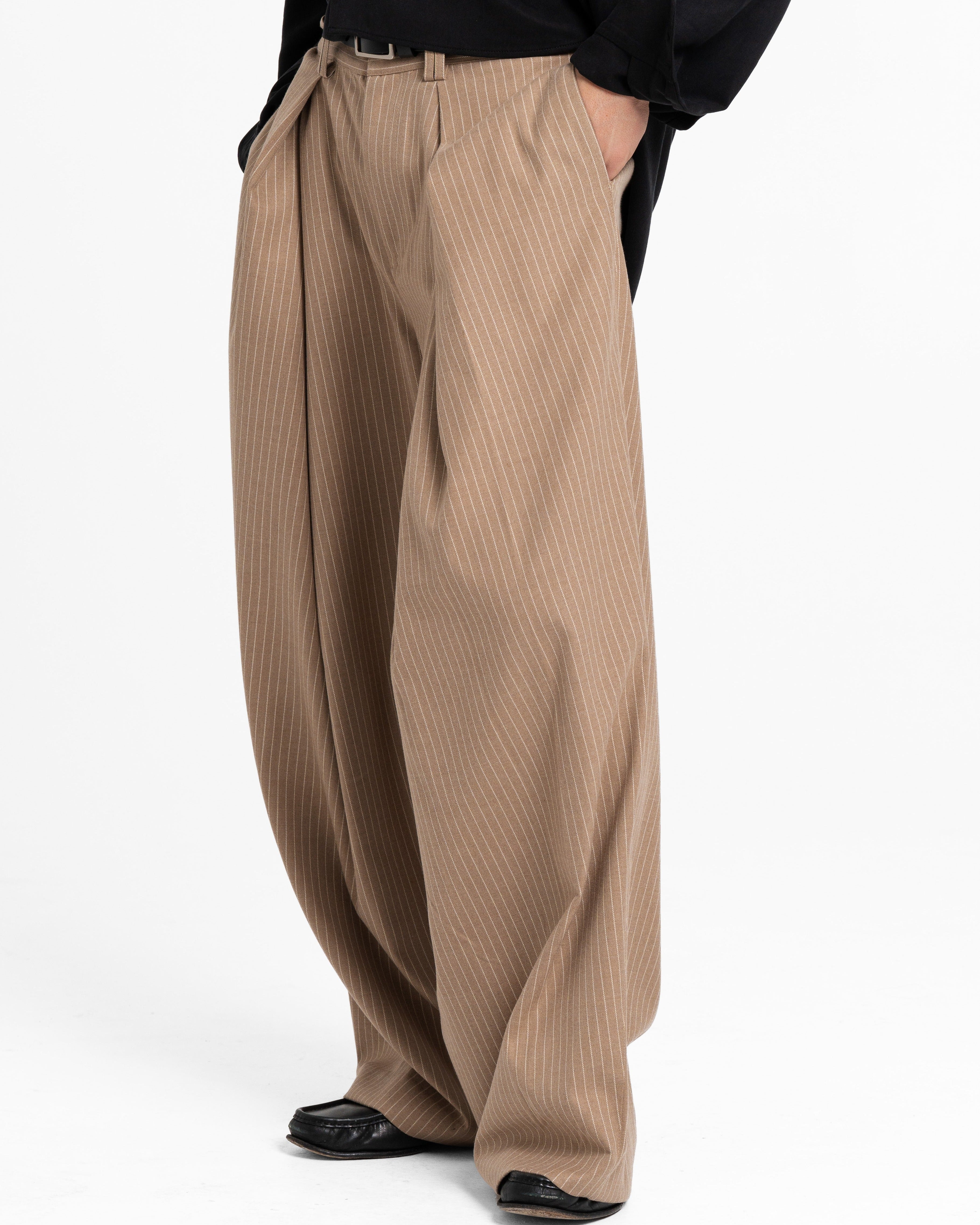 Pinstripe Cross Pleated Pants