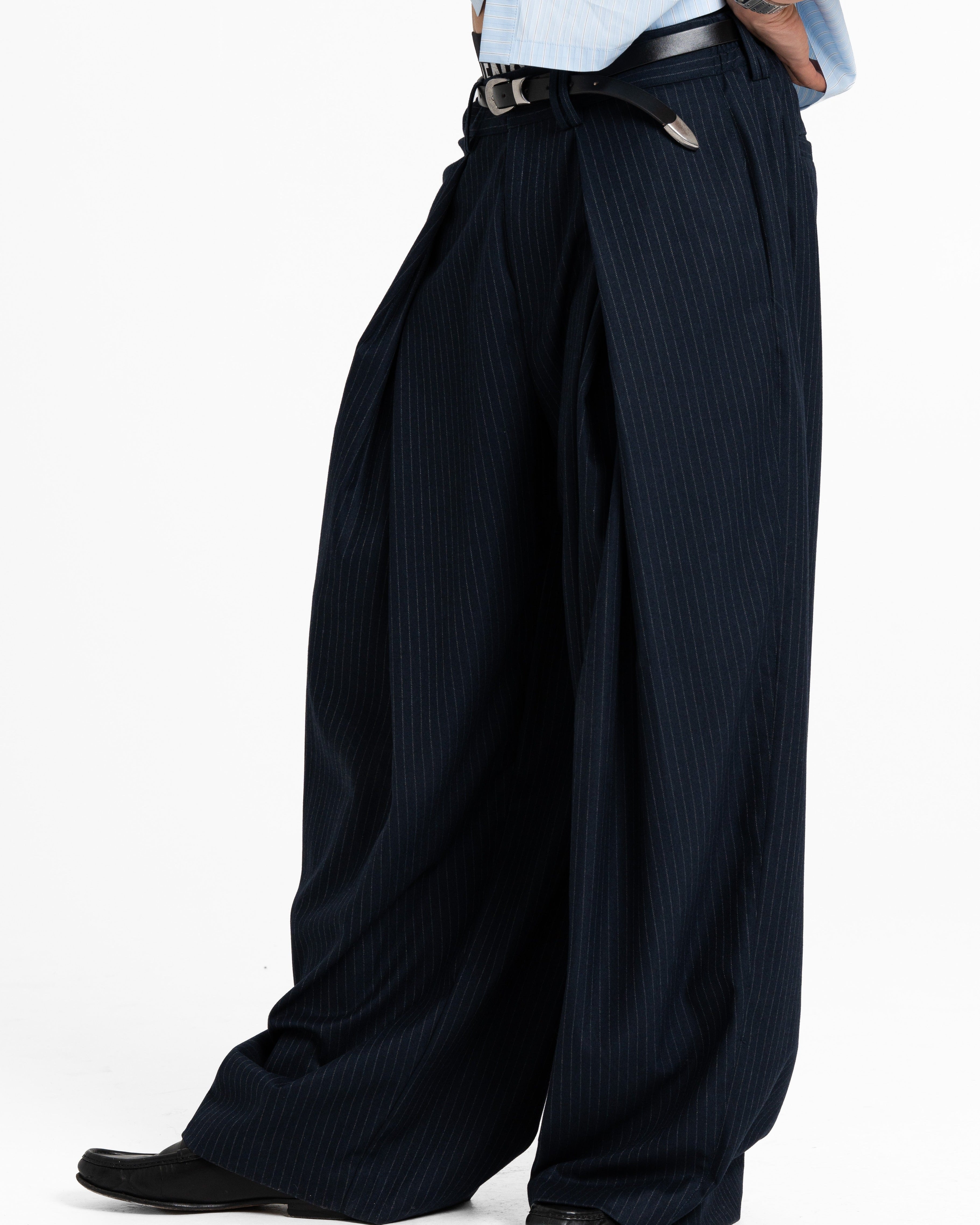Pinstripe Cross Pleated Pants