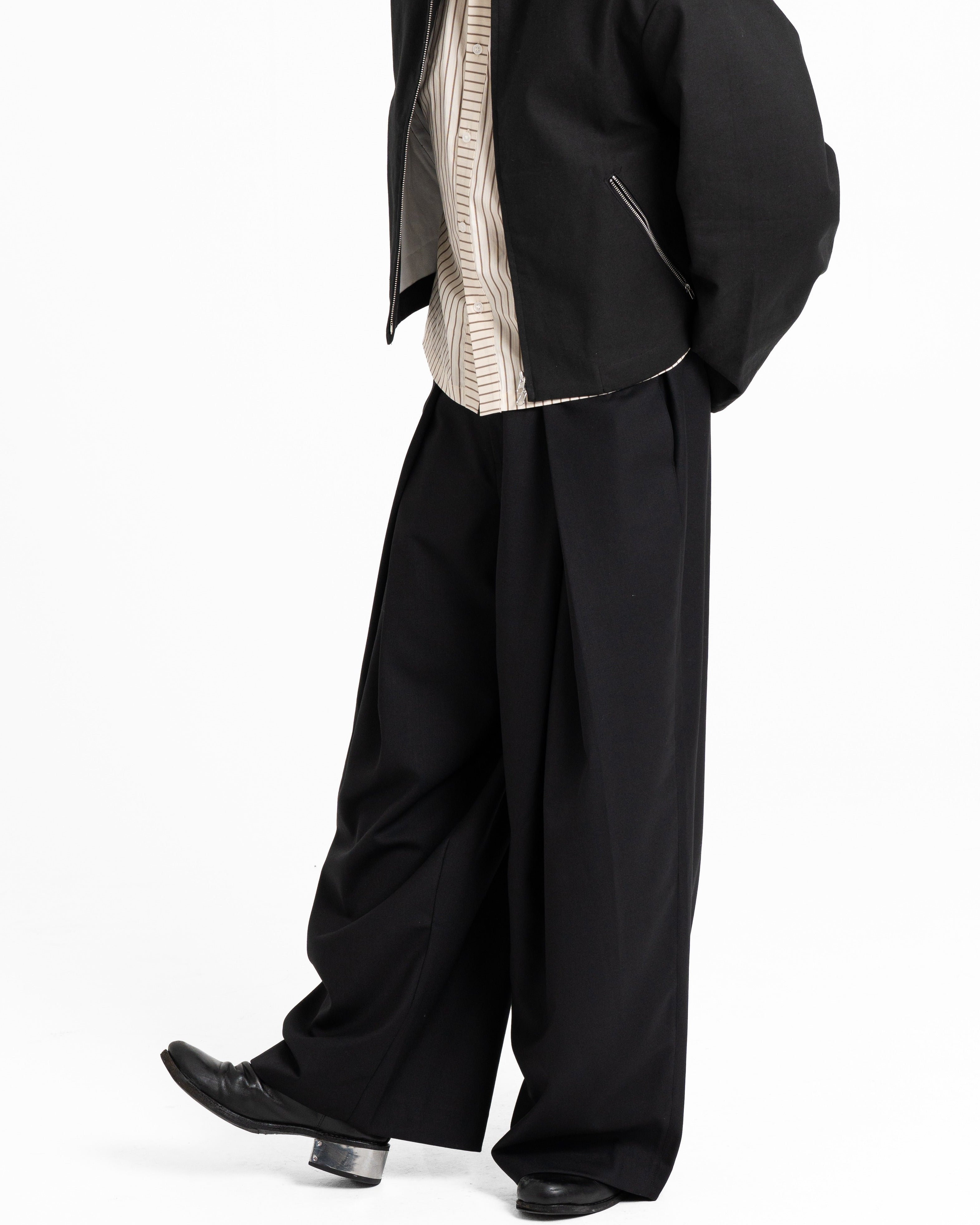 Wool Cross Pleated Pants
