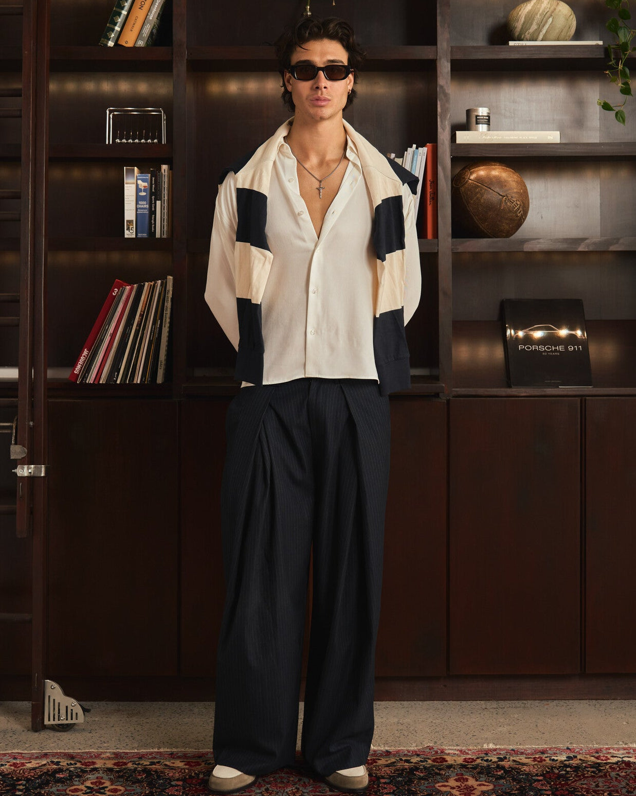Pinstripe Cross Pleated Pants