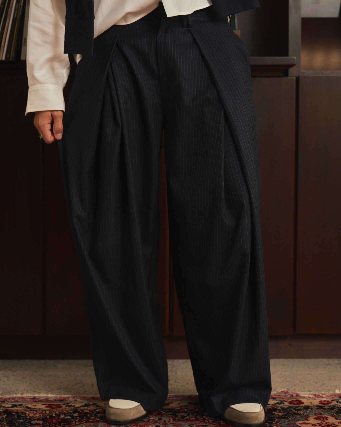 Pinstripe Cross Pleated Pants